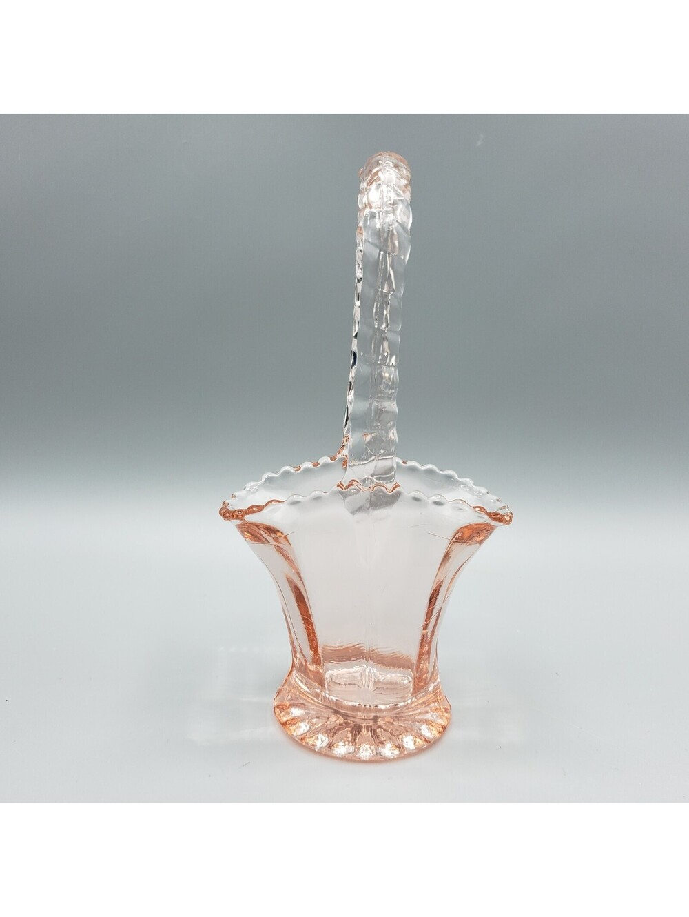 Vintage Pink Glass Miniature Bride's Basket Mini Sawtooth Edge 6.5"